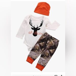 Oh Deer Baby Outfit with Camo Pants and Orange Hat